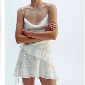 White Sequin Spaghetti Strap Dress from Zara